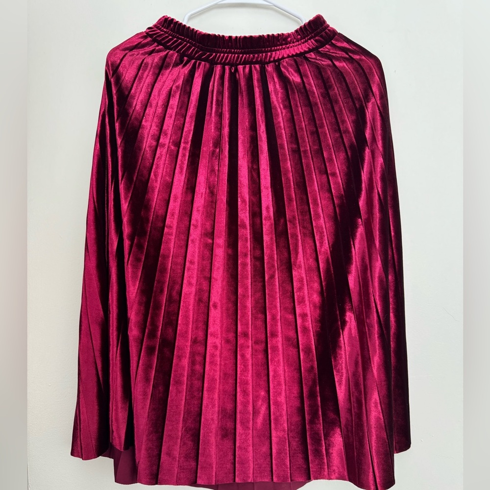 Red A-line Midi Skirt with Pleats